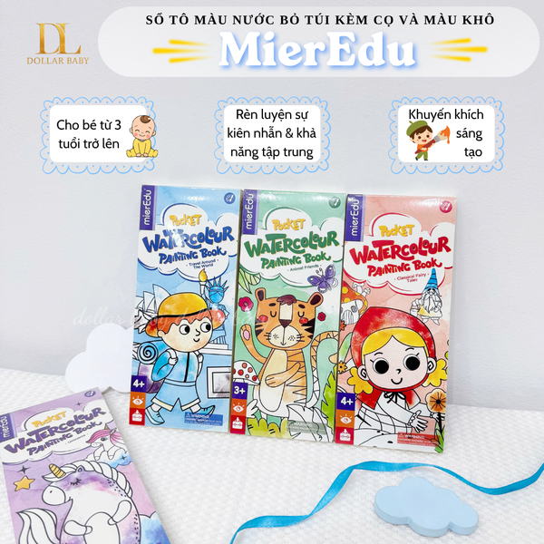  MierEdu - Sổ tô màu nước bỏ túi kèm cọ và màu khô 