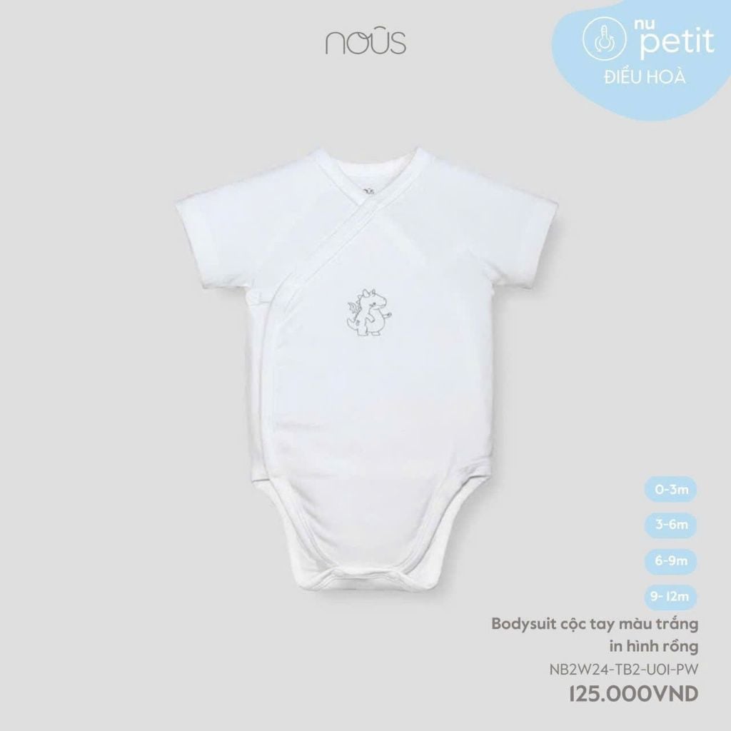  NOUS - Bodysuit cộc tay màu trắng in hình rồng 