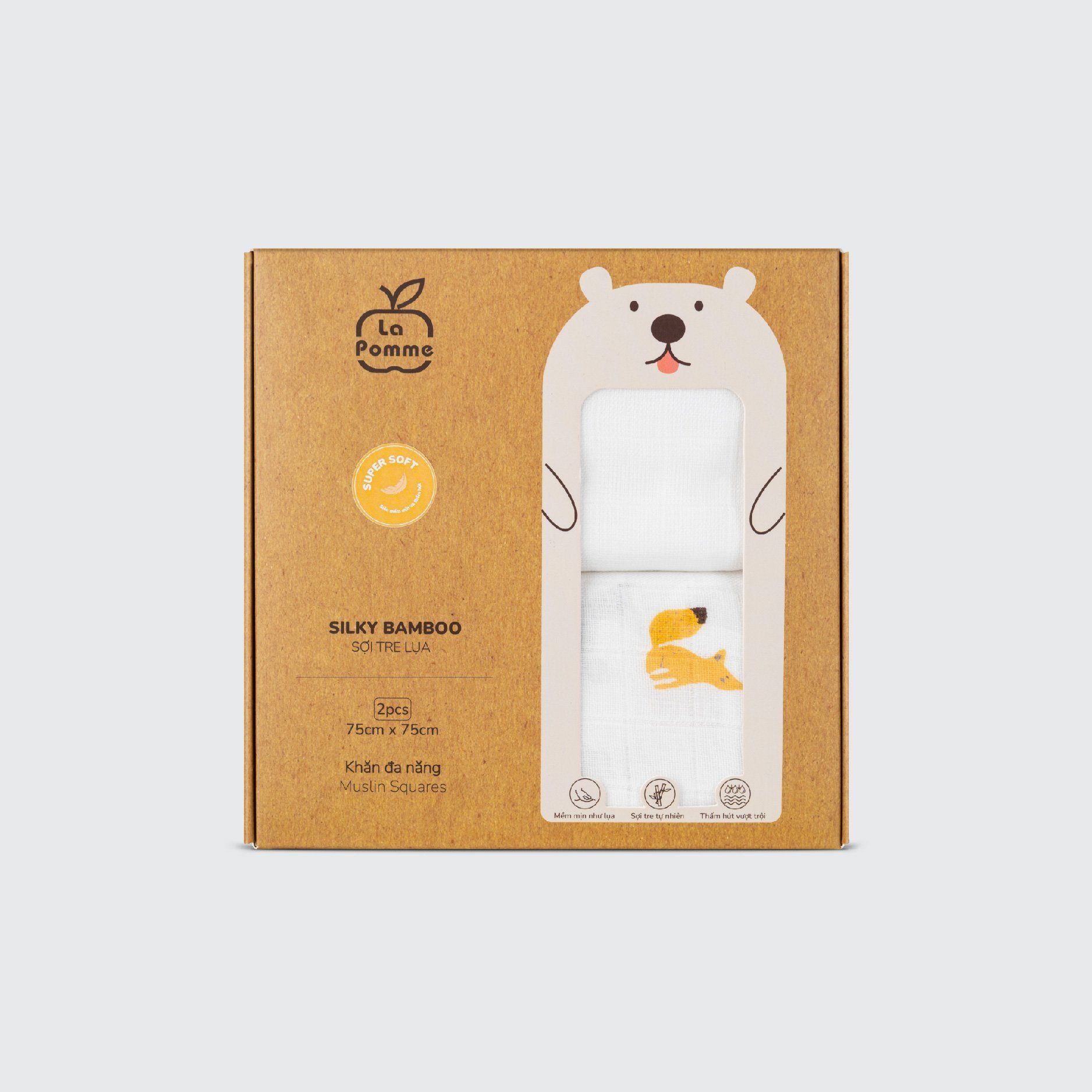  LA POMME - Set 2 khăn sợi tre lụa phối màu ( 75x75cm ) 