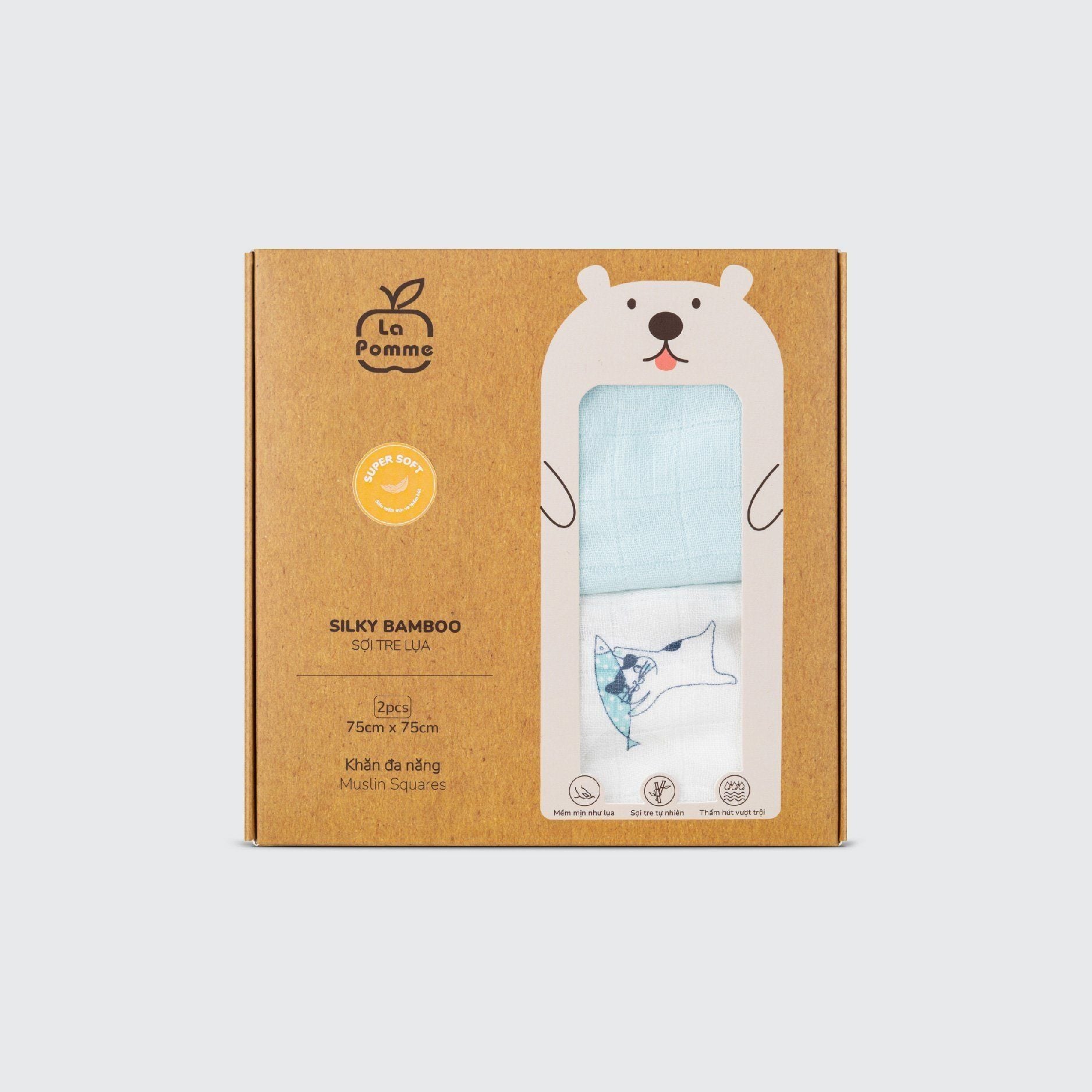  LA POMME - Set 2 khăn sợi tre lụa phối màu ( 75x75cm ) 
