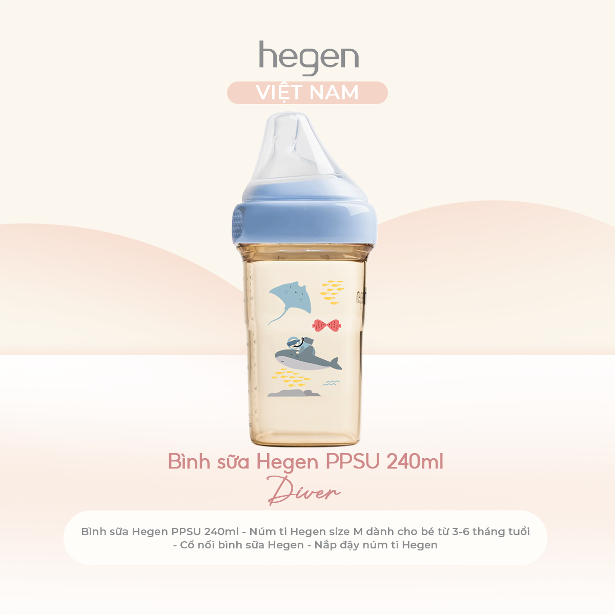  Bình sữa Hegen PPSU Hoạ Tiết - Blue 