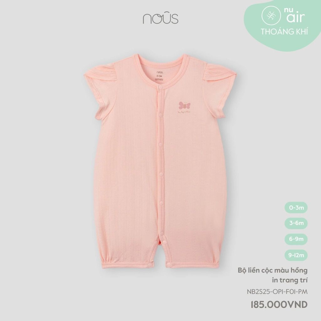  NOUS - Bộ liền cộc màu hồng in trang trí 
