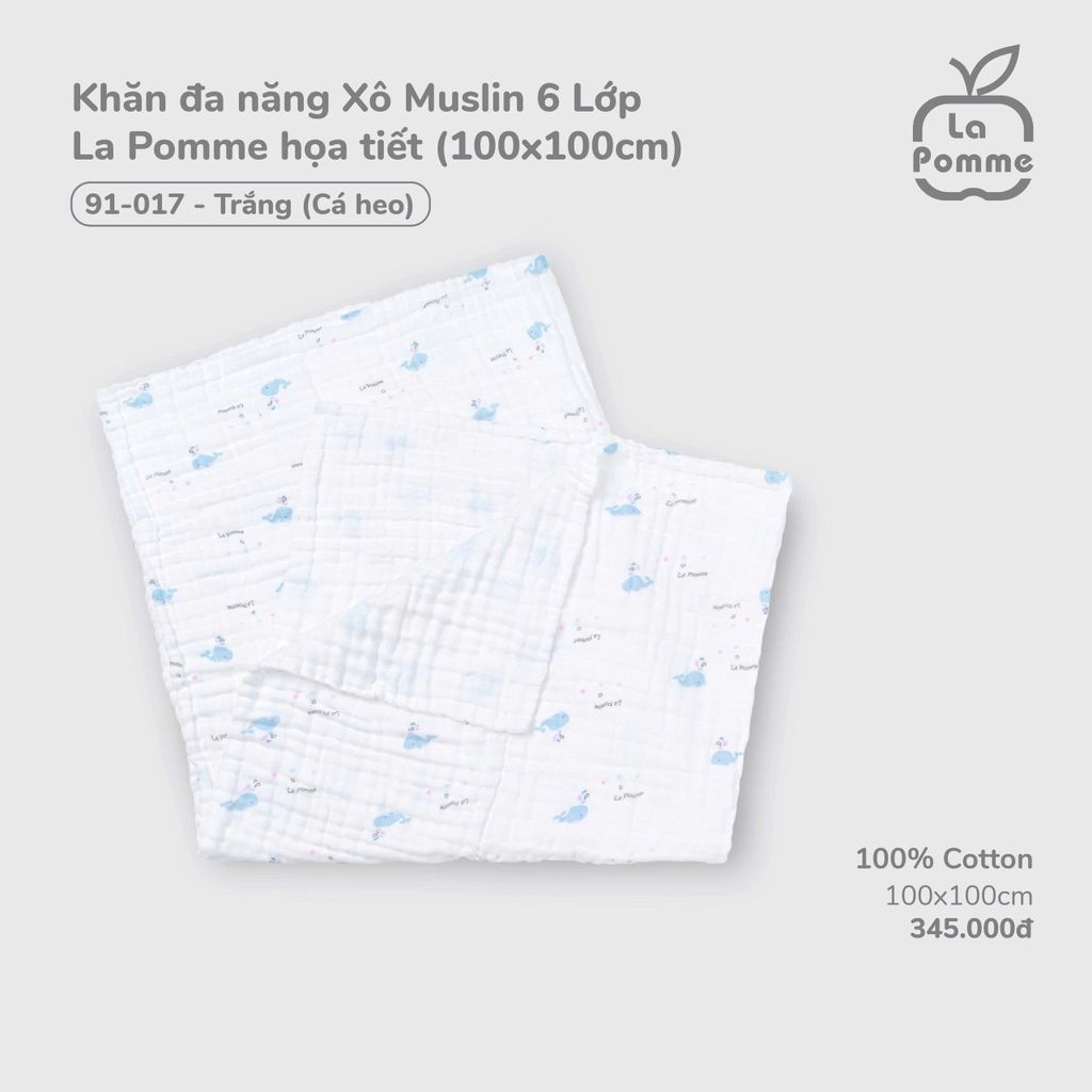  Khăn Đa Năng Xô Muslin 6 Lớp La Pomme Hoạ Tiết ( 100 x 100 ) 