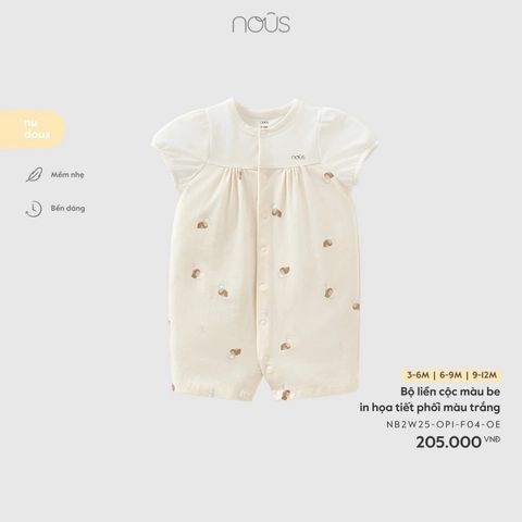  NOUS - Body cộc màu be in họa tiết phối màu trắng 