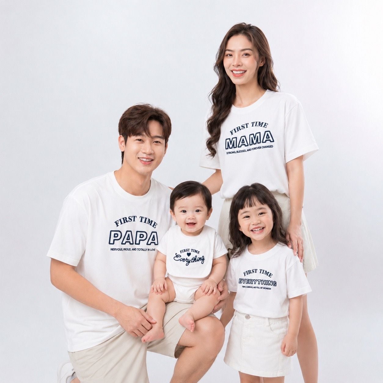  Áo Thun Trắng First Time PAPA MAMA EVERYTHING 
