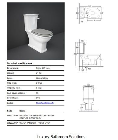 Bàn cầu hai khối cổ điển RAK-WASHINGTON WT03AWHA