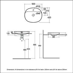 Chậu đặt bàn  VARDI25001AWHA không lỗ thoát tràn