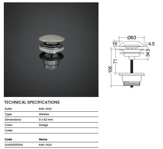 Đầu xả nhấn DUO000505A