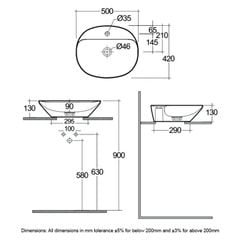 Chậu đặt bàn VARCT25001AWHA không lỗ thoát tràn