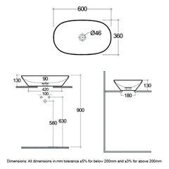 Chậu đặt bàn VARCT36000AWHA không lỗ thoát tràn