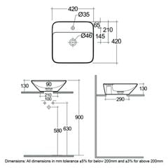 Chậu đặt bàn VARCT44201AWHA không lỗ thoát tràn