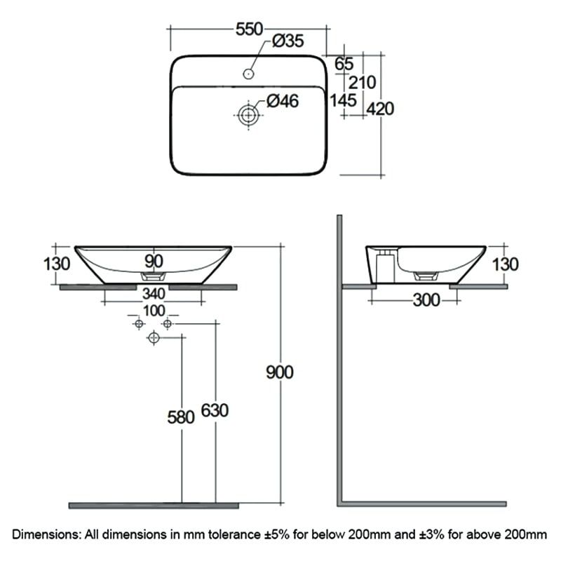 Chậu đặt bàn VARCT55501AWHA không lỗ thoát tràn