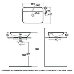 Chậu đặt bàn VARCT55501AWHA không lỗ thoát tràn