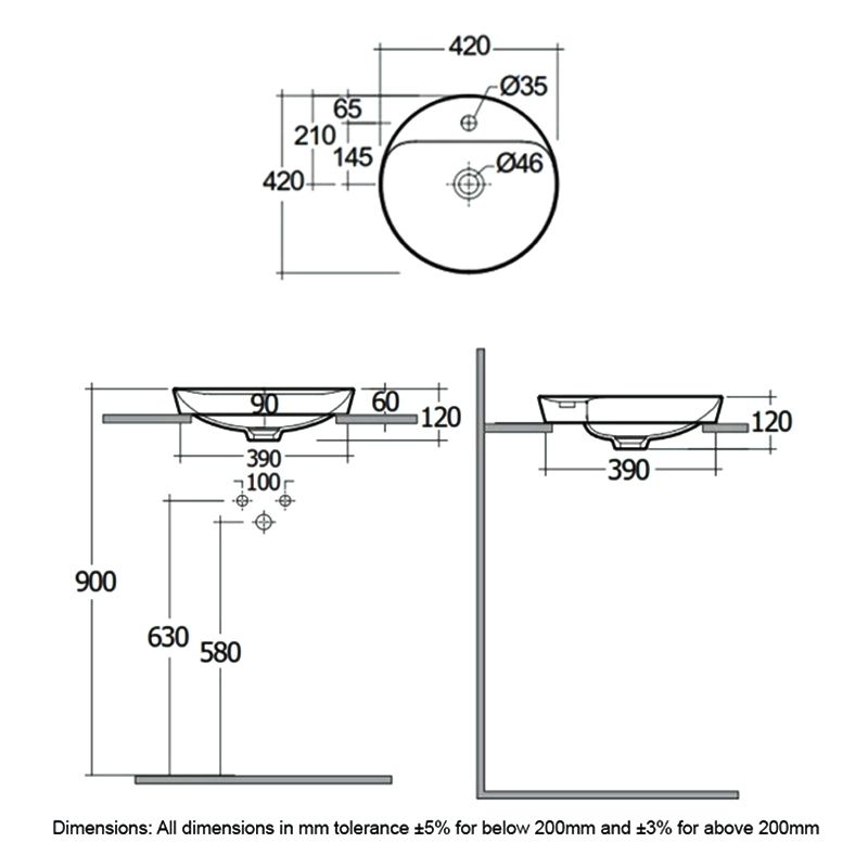 Chậu đặt bàn VARDI14201AWHA không lỗ thoát tràn