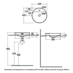 Chậu đặt bàn VARDI14201AWHA không lỗ thoát tràn