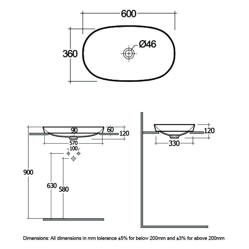 Chậu đặt bàn VARDI36000AWHA không lỗ thoát tràn
