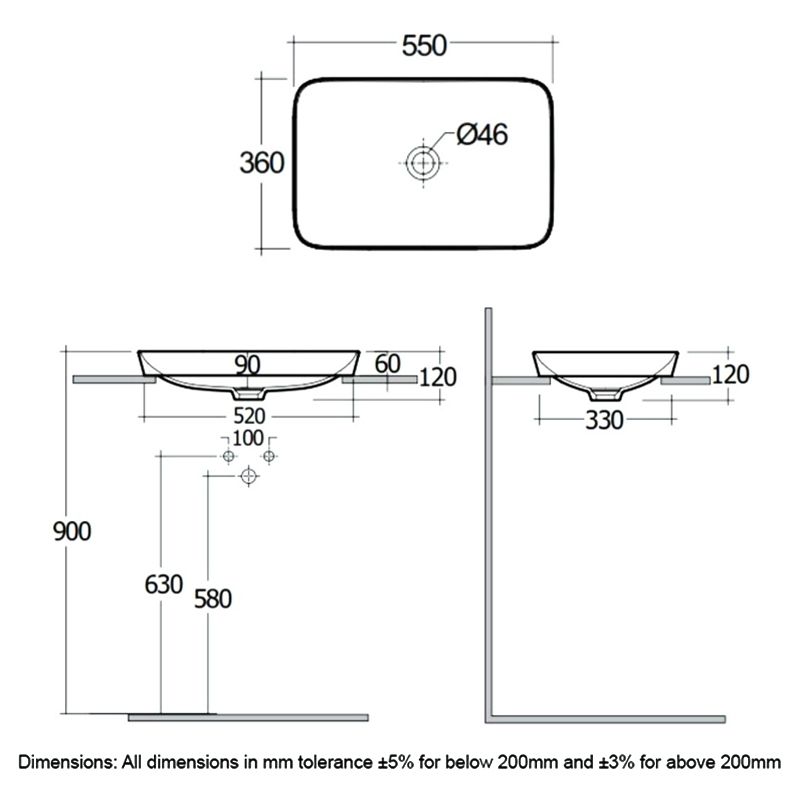 Chậu đặt bàn VARDI55500AWHA không lỗ thoát tràn
