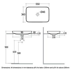 Chậu đặt bàn VARDI55500AWHA không lỗ thoát tràn