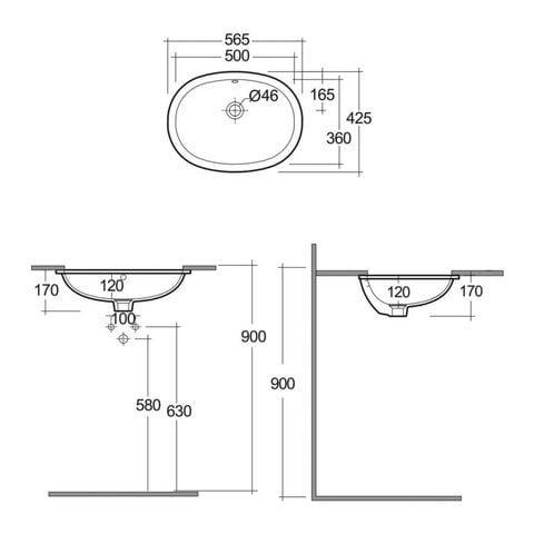 Chậu âm bàn VARUC25000AWHA có lỗ thoát tràn