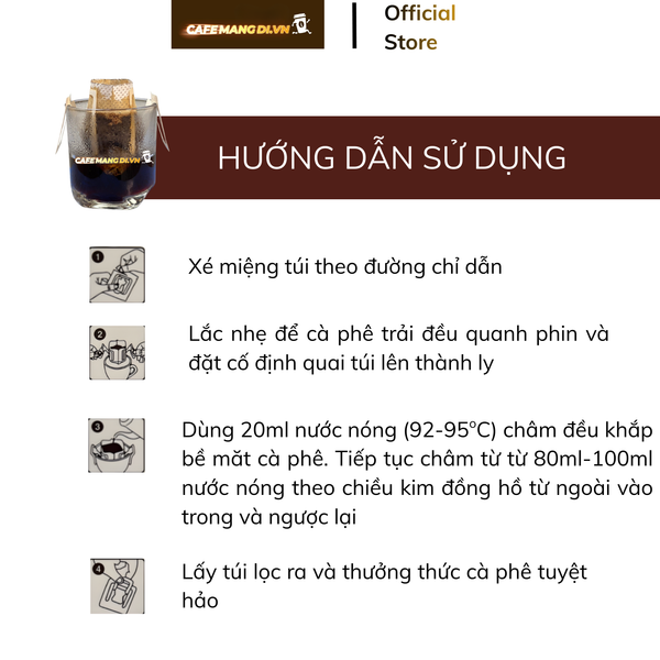 Cà Phê Phin Giấy (Drip Bag) Nguyên Chất – Gu Đậm Bản Sắc | Cafemangdi.vn (Hộp 10 gói)