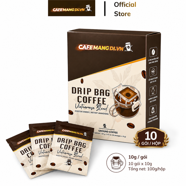 Cà Phê Phin Giấy (Drip Bag) Nguyên Chất – Gu Đậm Bản Sắc | Cafemangdi.vn (Hộp 10 gói)