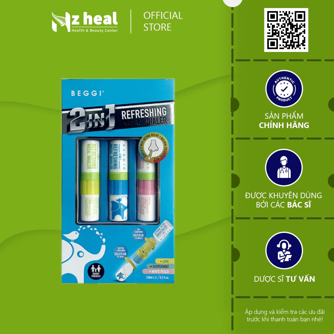  Ống hít thông mũi 2 đầu BEGGI 2IN1 Refreshing Nasal Inhaler (3 ống x 3,5g) 