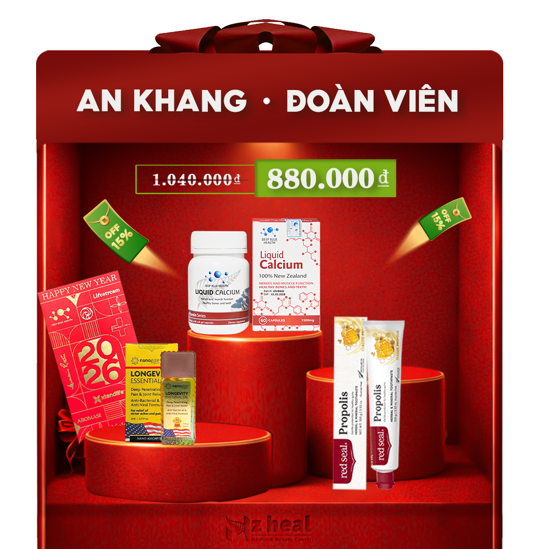  Set quà Tết An Khang Đoàn Viên: Viên Canxi Liquid Calcium + Dầu gió Nanogize + Kem đánh răng Comvita 