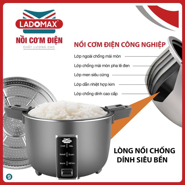Nồi cơm điện công nghiệp 8.5L Ladomax