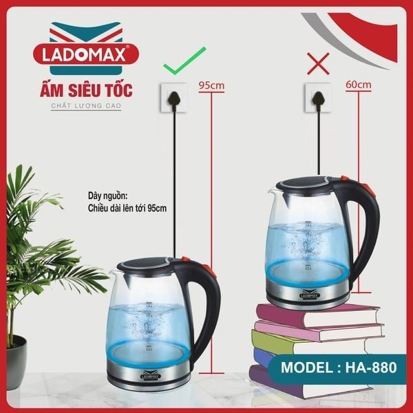 Ấm đun thuỷ tinh cao cấp Ladomax HA-880