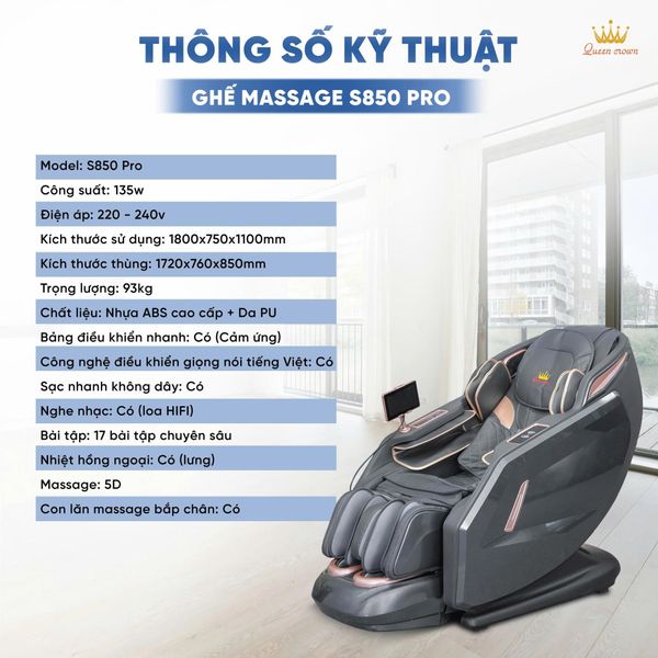 Ghế massage Queen Crown QC S850 Pro