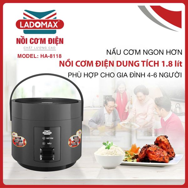 Nồi cơm điện giữ ấm 3 chiều 1,8 Lít Ladomax HA-8118