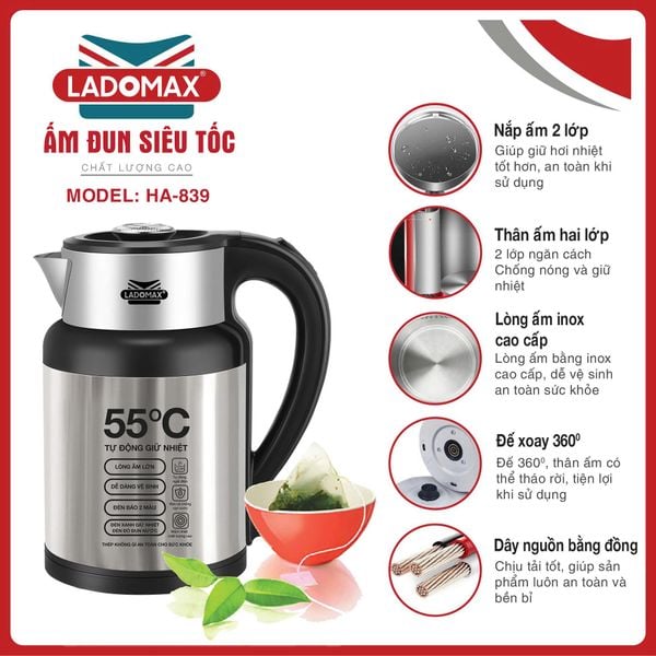 Ấm đun siêu tốc giữ ấm Ladomax HA-839