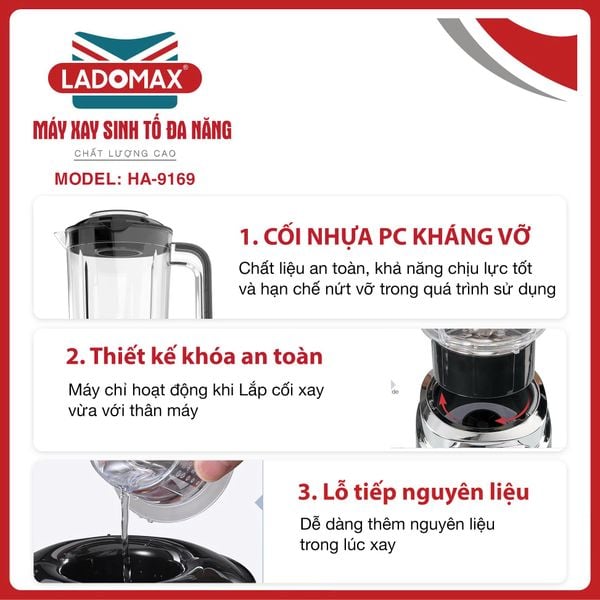 Máy xay sinh tố đa năng Ladomax HA-9169 | 4 cối say sinh tố, say thịt, vắt cam, say khô