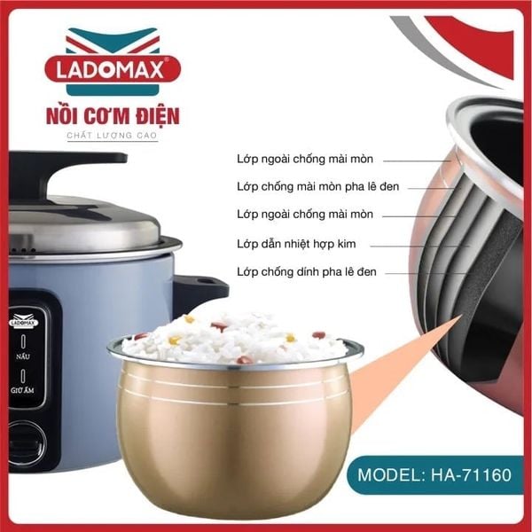 Nồi cơm điện công nghiệp 16 Lít Ladomax HA-71160