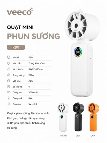 Quạt mini cầm tay phun sương VEECO K90