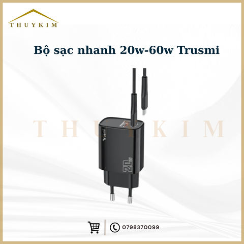Bộ sạc nhanh Trusmi 20w - Dây cáp 60w  (USB-C & USB-A)