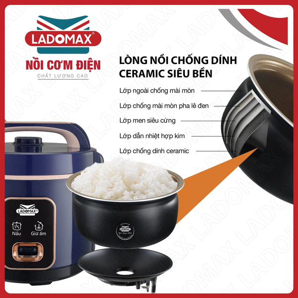 Nồi cơm điện nắp gài Ladomax nhiều dung tích
