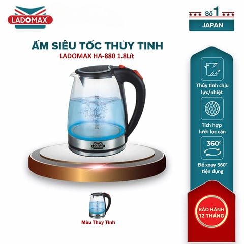 Ấm đun thuỷ tinh cao cấp Ladomax HA-880