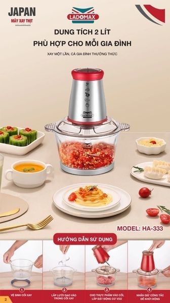 Máy xay thịt đa năng 2 Lít Ladomax HA-333