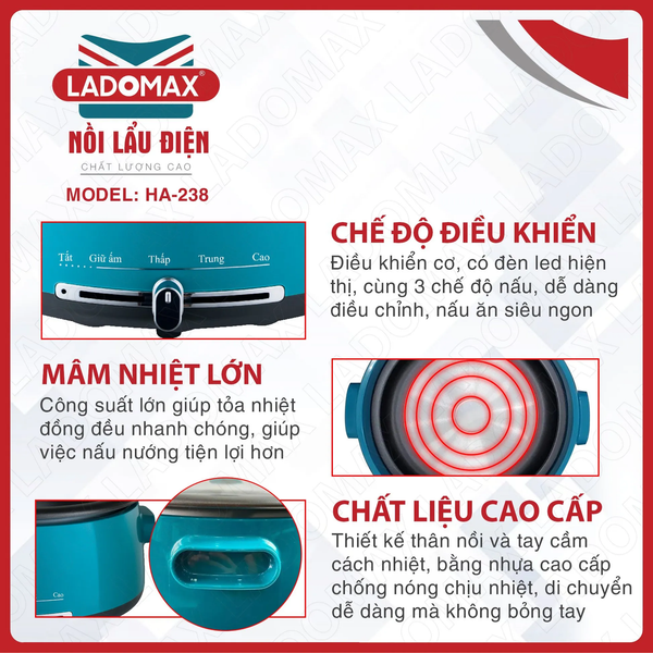 Nồi lẩu điện 4 lít Ladomax HA-238