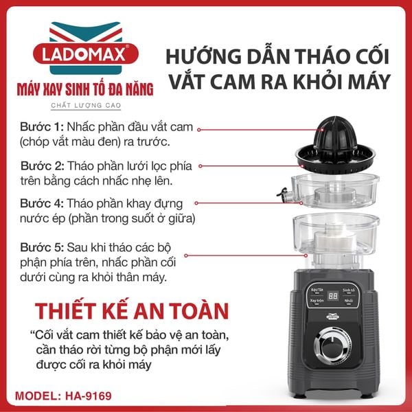 Máy xay sinh tố đa năng Ladomax HA-9169 | 4 cối say sinh tố, say thịt, vắt cam, say khô