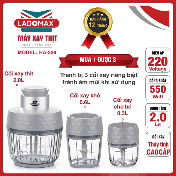 Máy xay thịt đa năng Ladomax HA-339