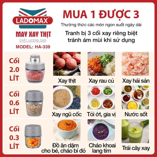 Máy xay thịt đa năng Ladomax HA-339