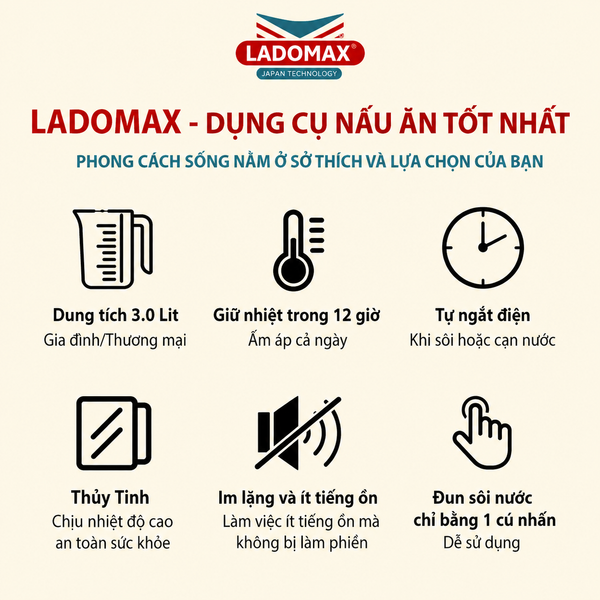 Bình nấu nước, giữ ấm 3 Lít Ladomax HA-1630