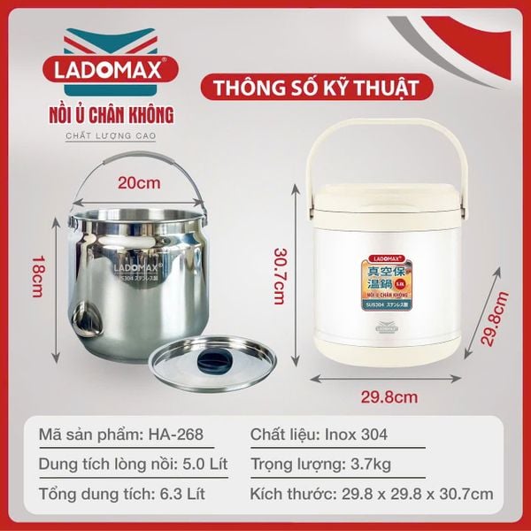 Nồi ủ chân không Ladomax HA-286 | Dung tích 6 Lít 3