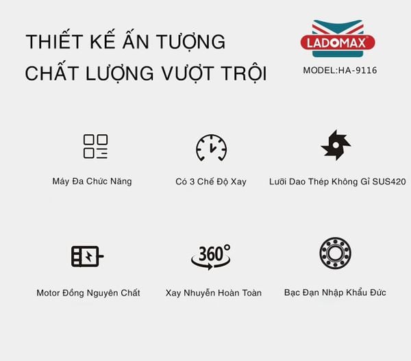Máy xay sinh tố công nghiệp 2680W Ladomax HA-9116