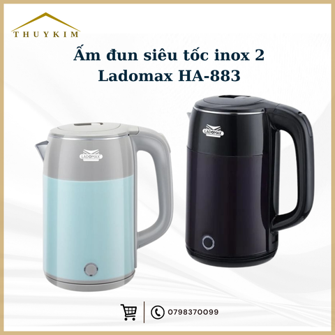 Ấm đun siêu tốc inox 2  lớp cao cấp Ladomax HA-883