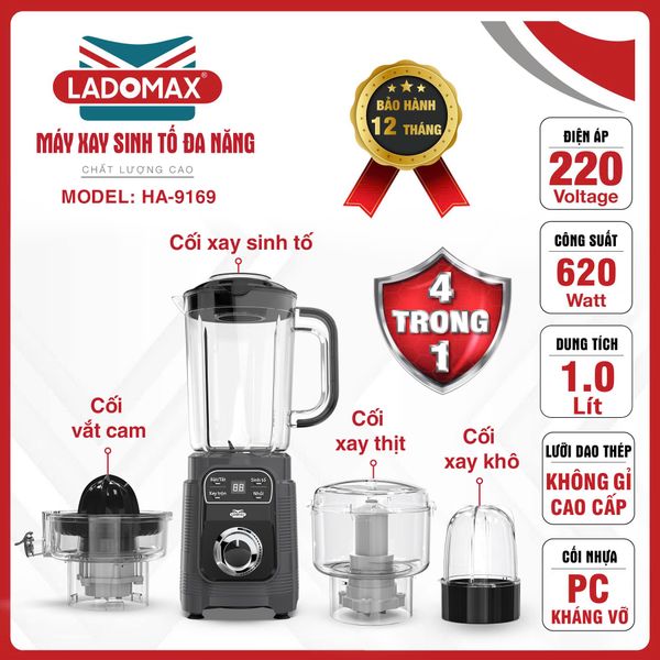 Máy xay sinh tố đa năng Ladomax HA-9169 | 4 cối say sinh tố, say thịt, vắt cam, say khô