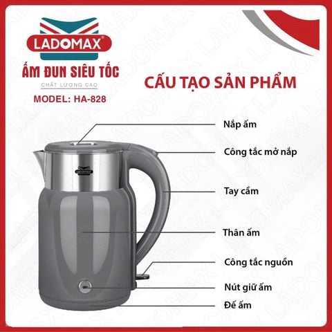 Ấm siêu tốc cao cấp 2.3 LítLADOMAX HA-828 1500W