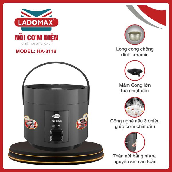 Nồi cơm điện giữ ấm 3 chiều 1,8 Lít Ladomax HA-8118